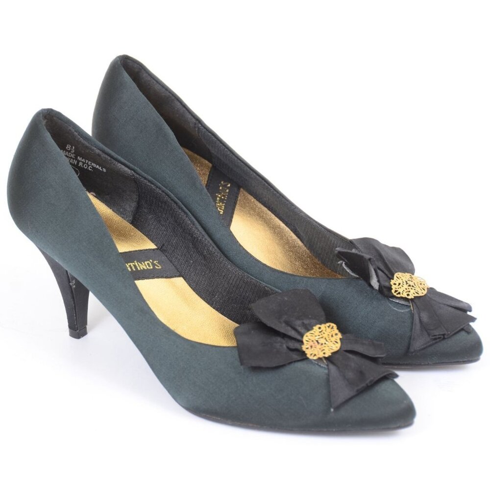 Tarantino's Women's 8.5 Satin Bows Pointy Toe Classic‎ Pumps Heels Retro Office